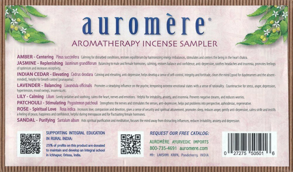 Auromere, 아로마 테라피 향 샘플 팩, 8 pc