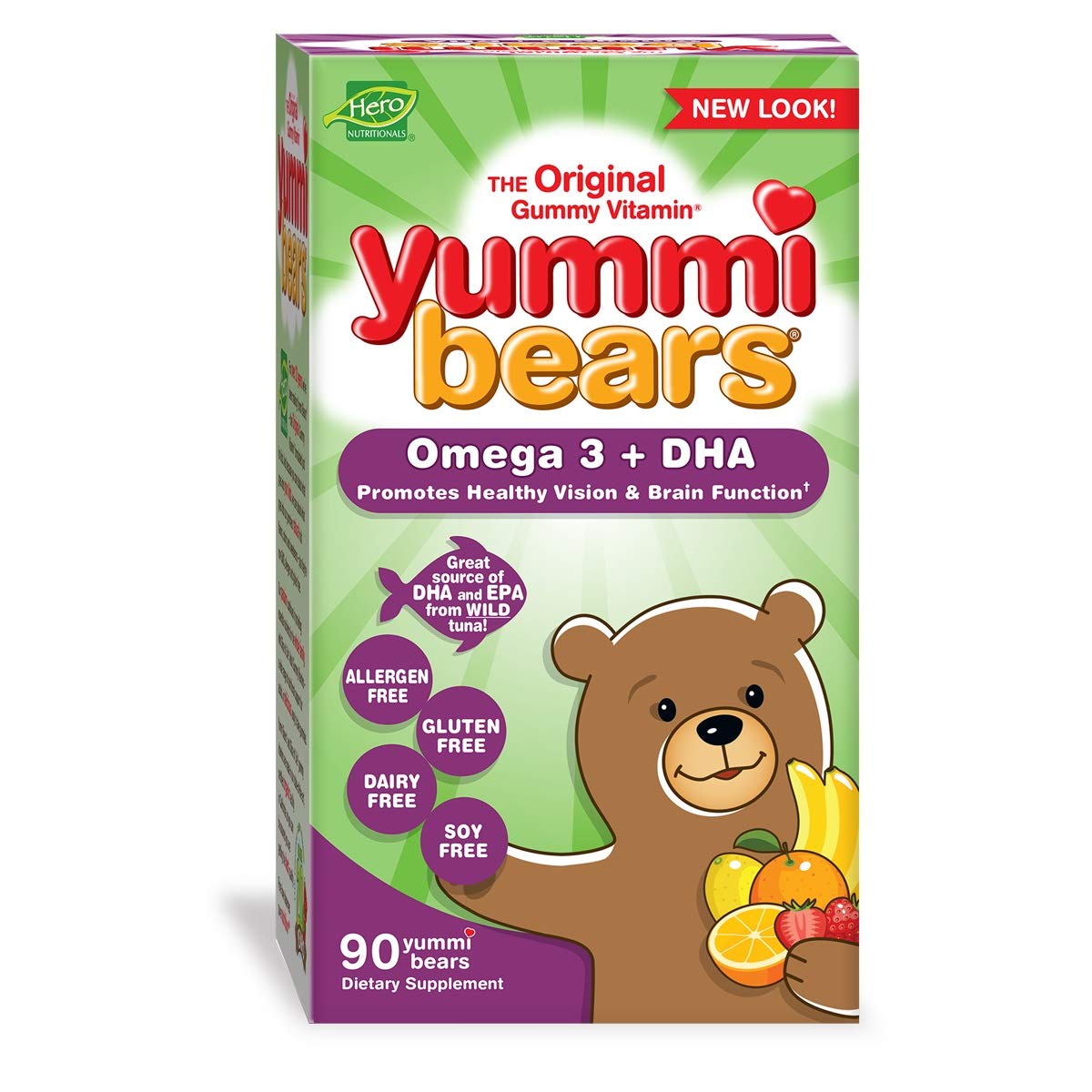 Hero Nutritional, Yummi Bears 오메가 3 + DHA, 천연 과일맛, 90 구미베어