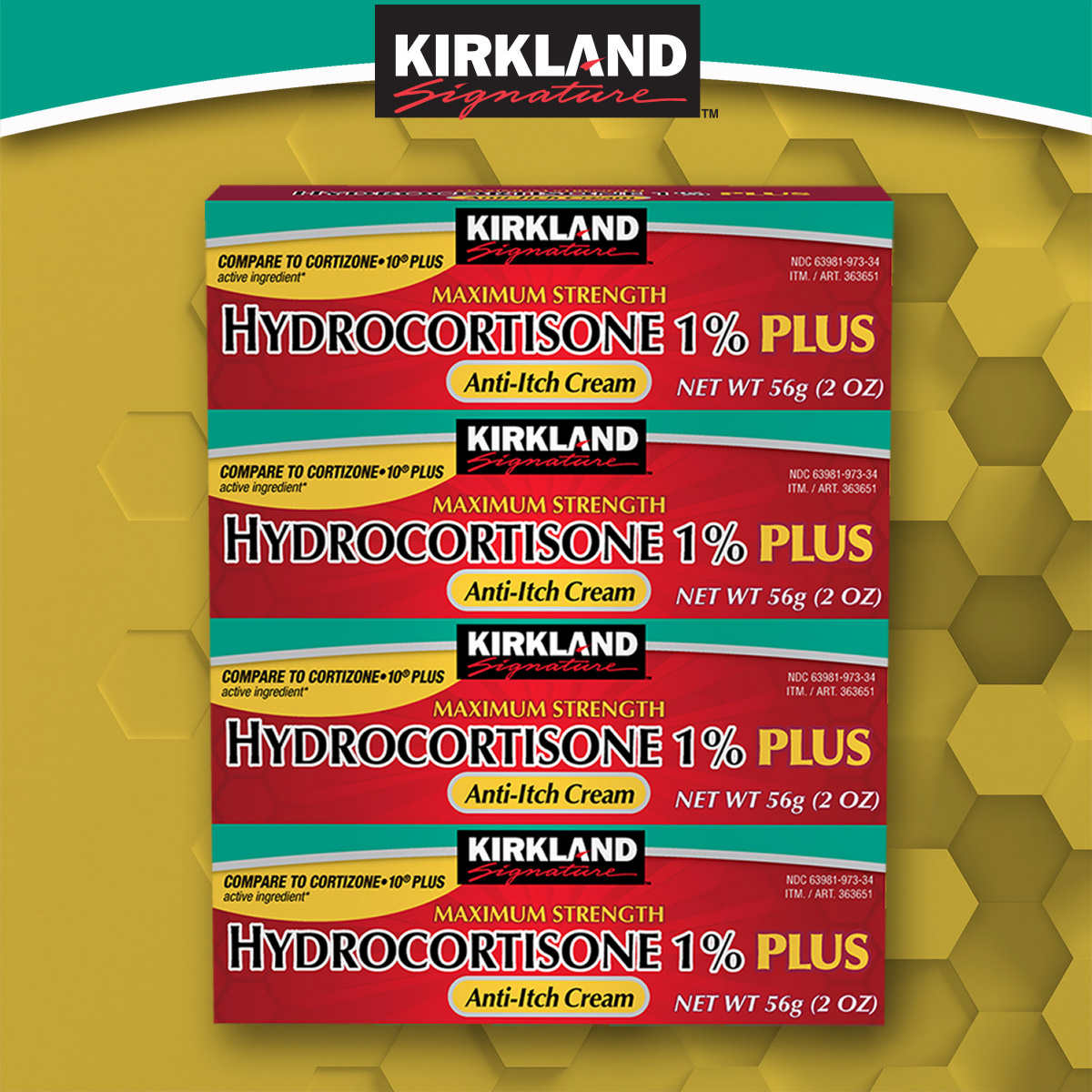[구매대행] Kirkland Signature™, Hydrocortisone 1% 플러스 안티 이치 크림, 4팩 (2 oz x 4 Tubes)