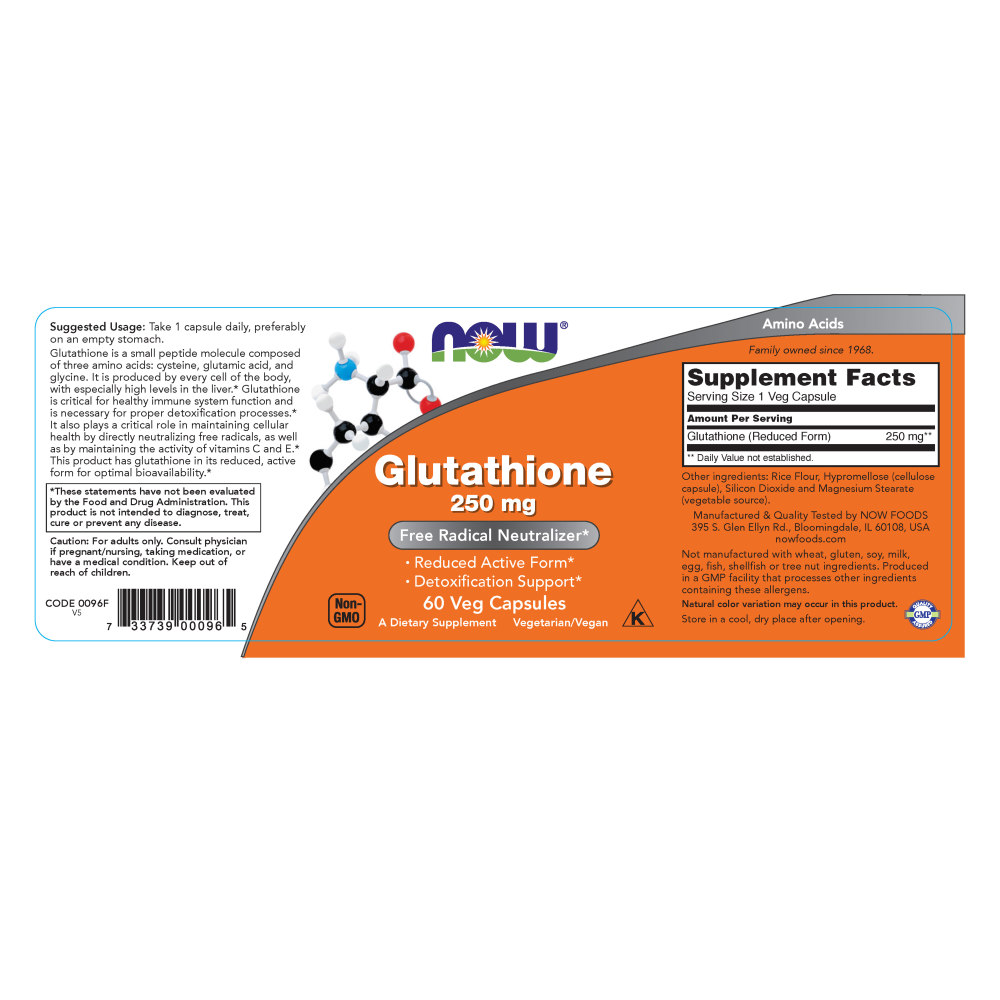  나우 Now, 글루타티온 250 mg, 60 식물성 캡슐