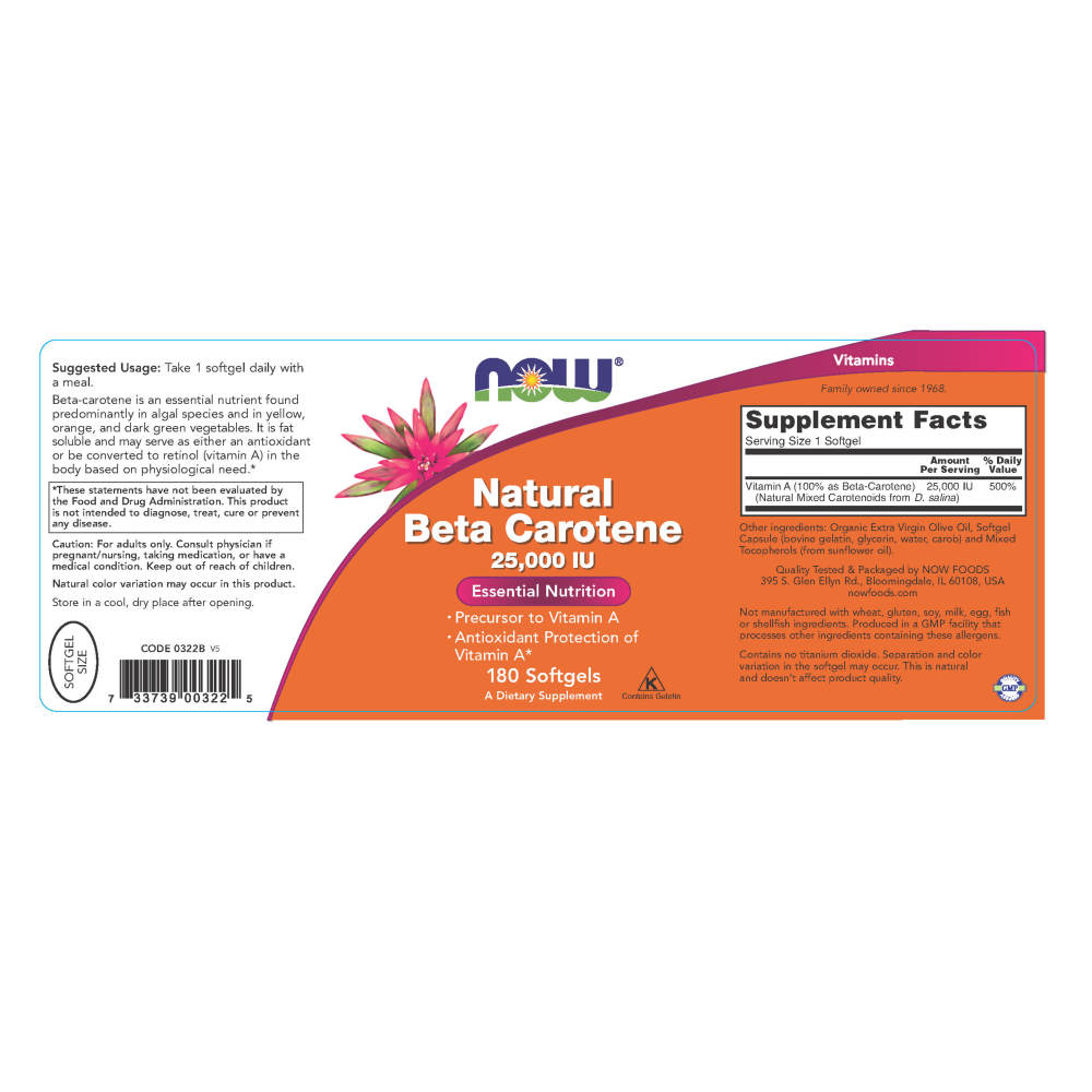  나우 Now, Natural Beta-Carotene 25, 180 소프트젤
