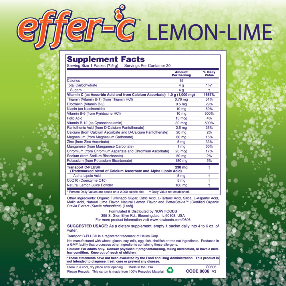  나우 Now, Effer-C™ 레몬 라임 Packets 30/Box