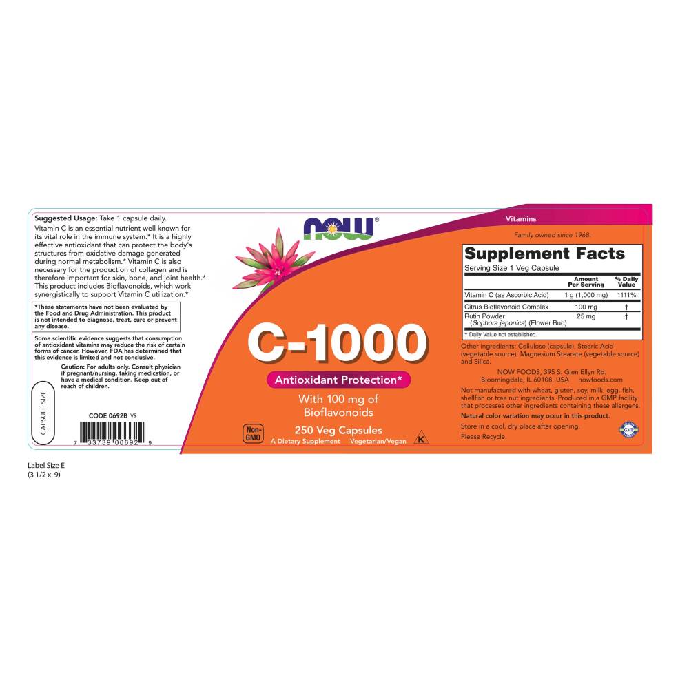  나우 Now, C-1000, 바이오플라보노이드 100 mg 함유, 250 식물성 캡슐