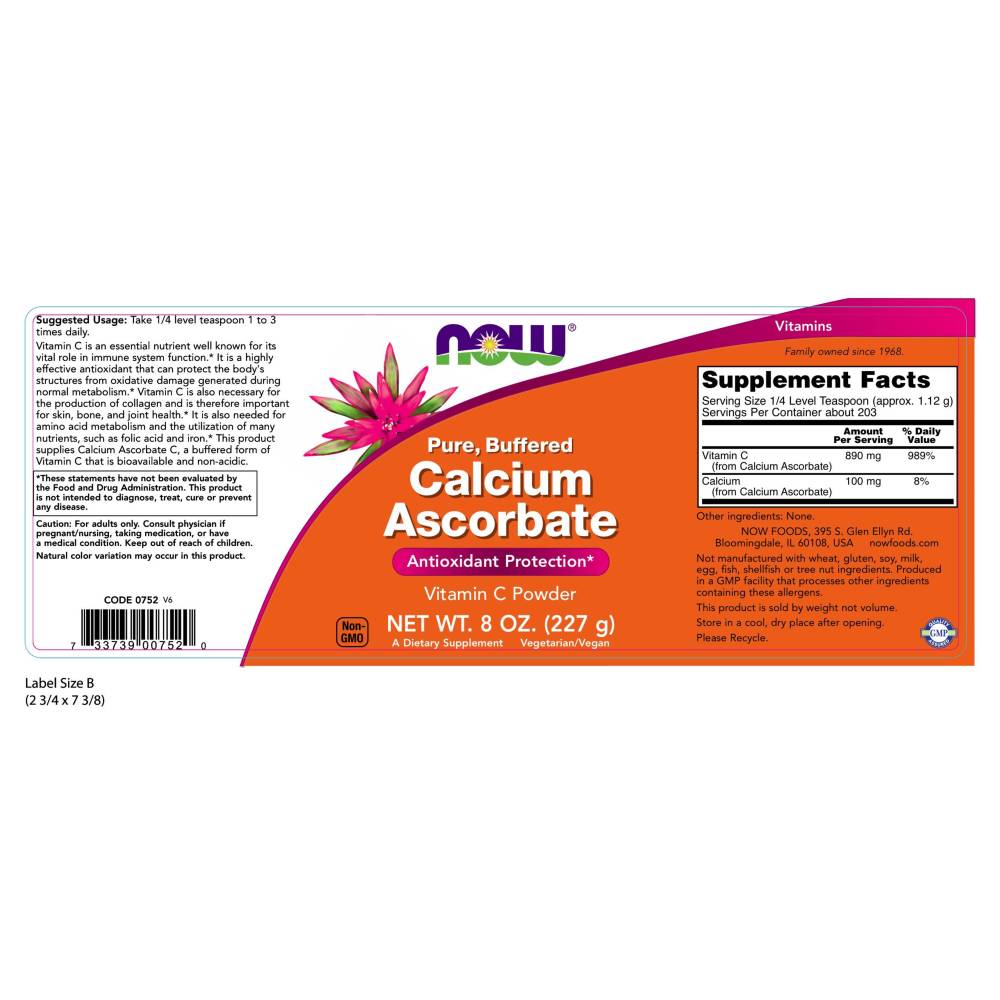  나우 Now, 칼슘 Ascorbate 100% 순수 Buffered 비타민 C 파우더, 8 oz (227 g)
