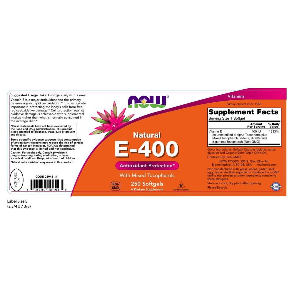  나우 Now, E-400 Antioxidant Protection, 250 소프트젤