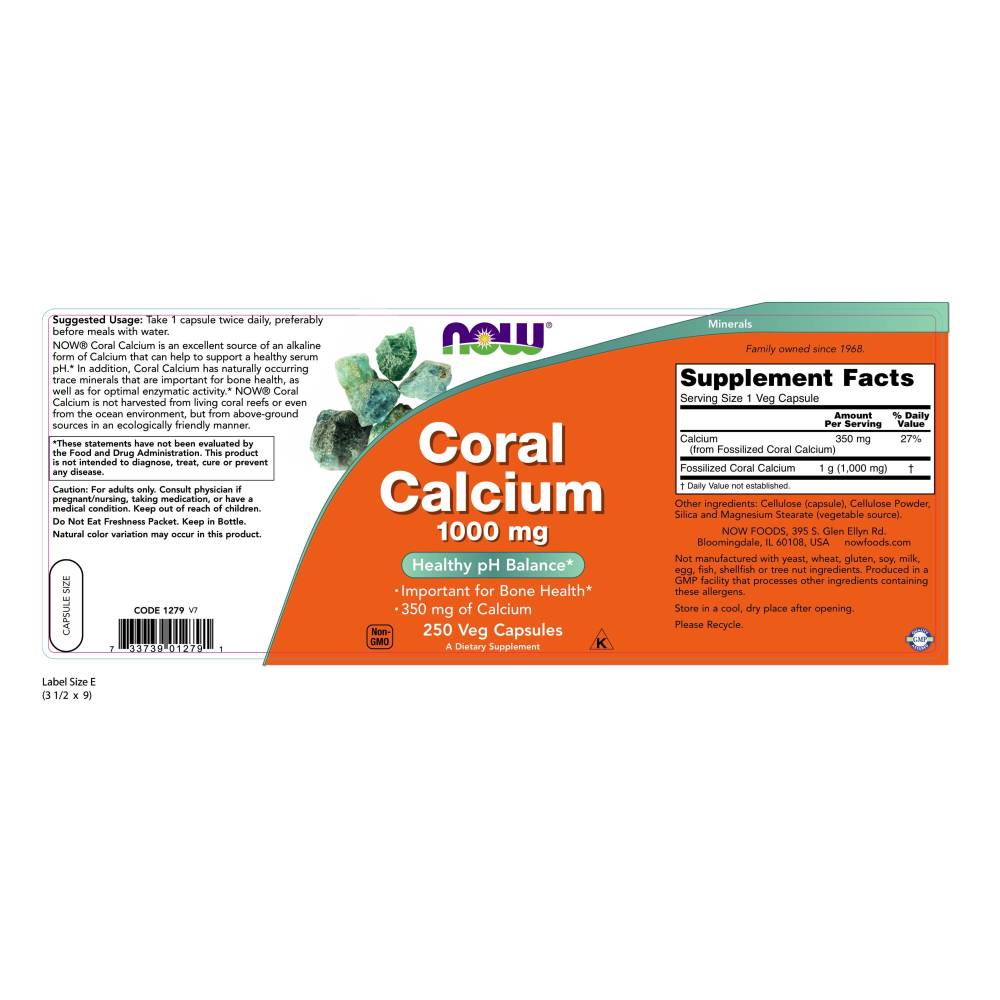  나우 Now, 산호 칼슘, 1, 000 mg, 250 식물성 캡슐