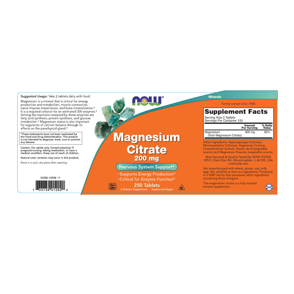나우 Now, 구연산 마그네슘 200 mg, 250 타블렛