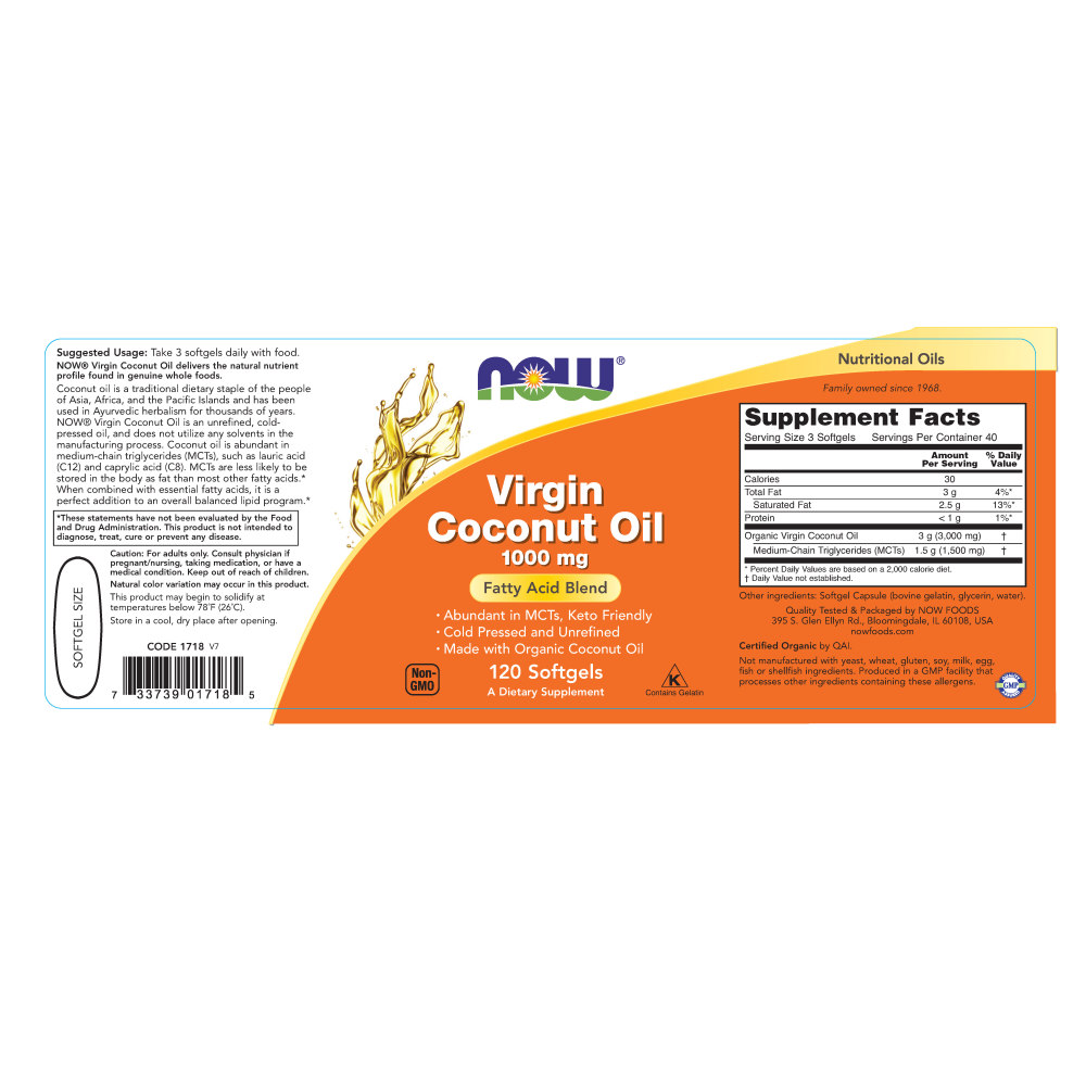  나우 Now, Virgin Coconut Oil 1000 mg, 120 소프트젤