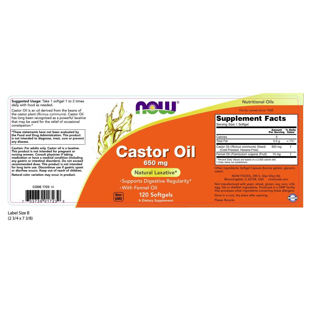  나우 Now, Castor Oil 650 mg, 120 소프트젤