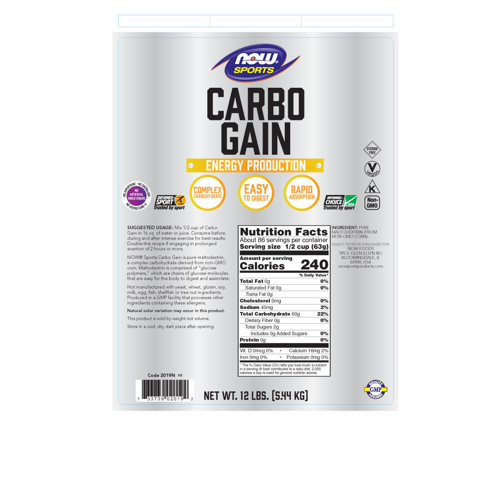  나우 Now, Carbo Gain 100% Complex Carbohydrate, 12 lbs. (5.45 kg)