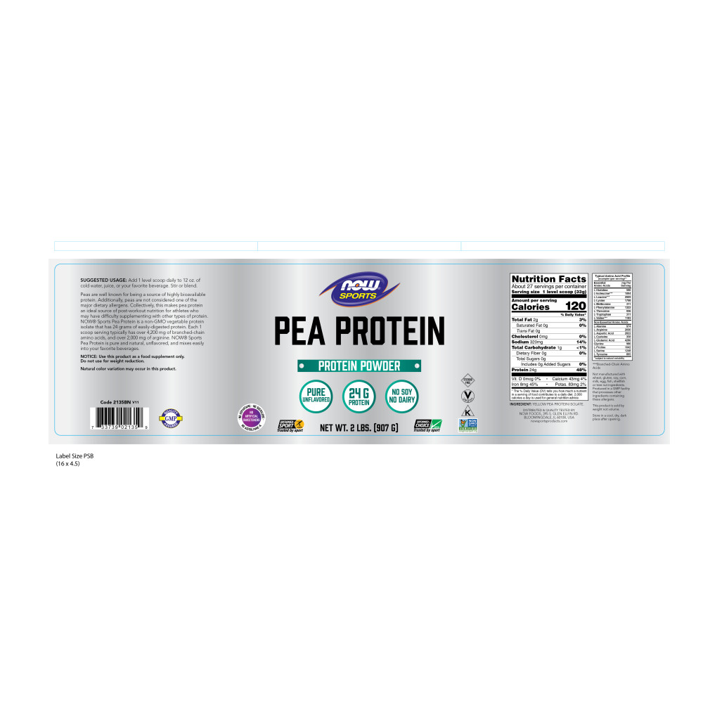  나우 Now, Pea Protein, 100% 순수, (무맛), 2 lbs. (907 g)