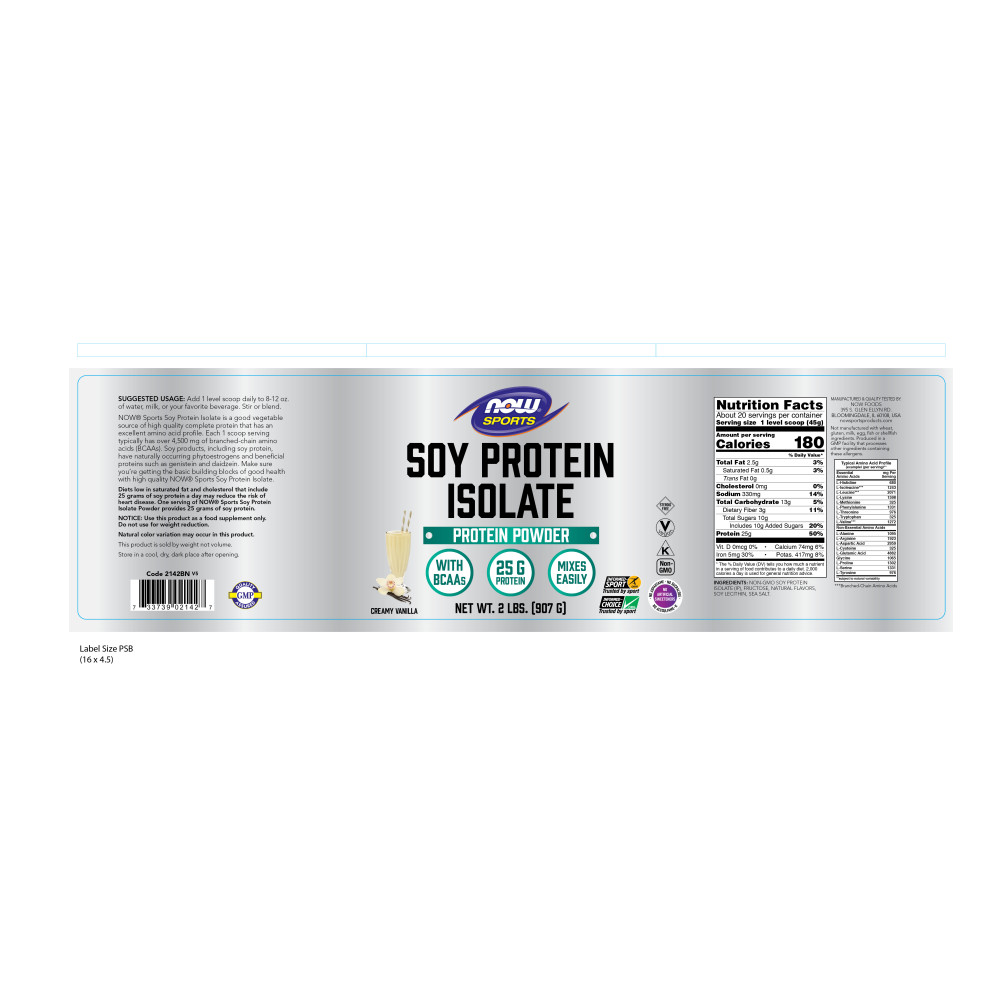  나우 Now, Soy Protein Isolate, Natural Vanilla, 2 lbs. (907 g)