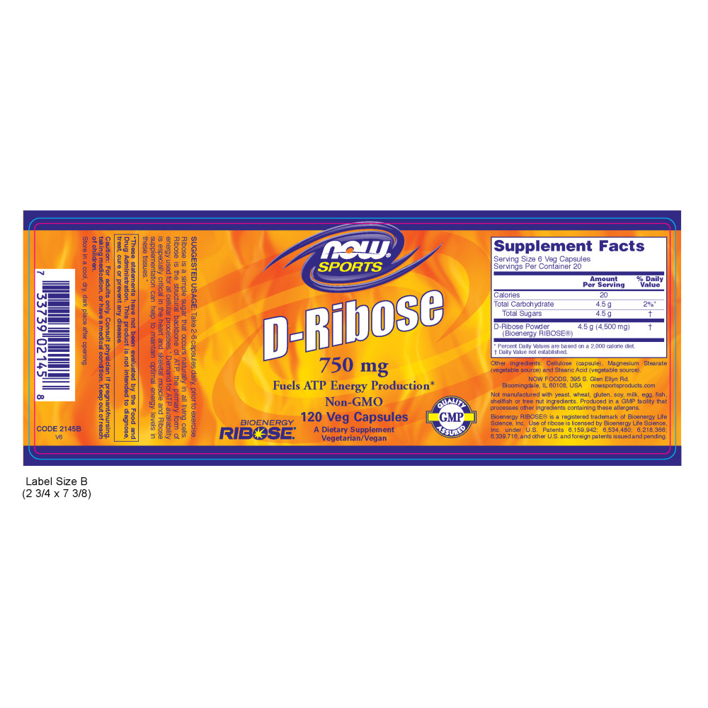  나우 Now, D-Ribose 750 mg, 120 캡슐