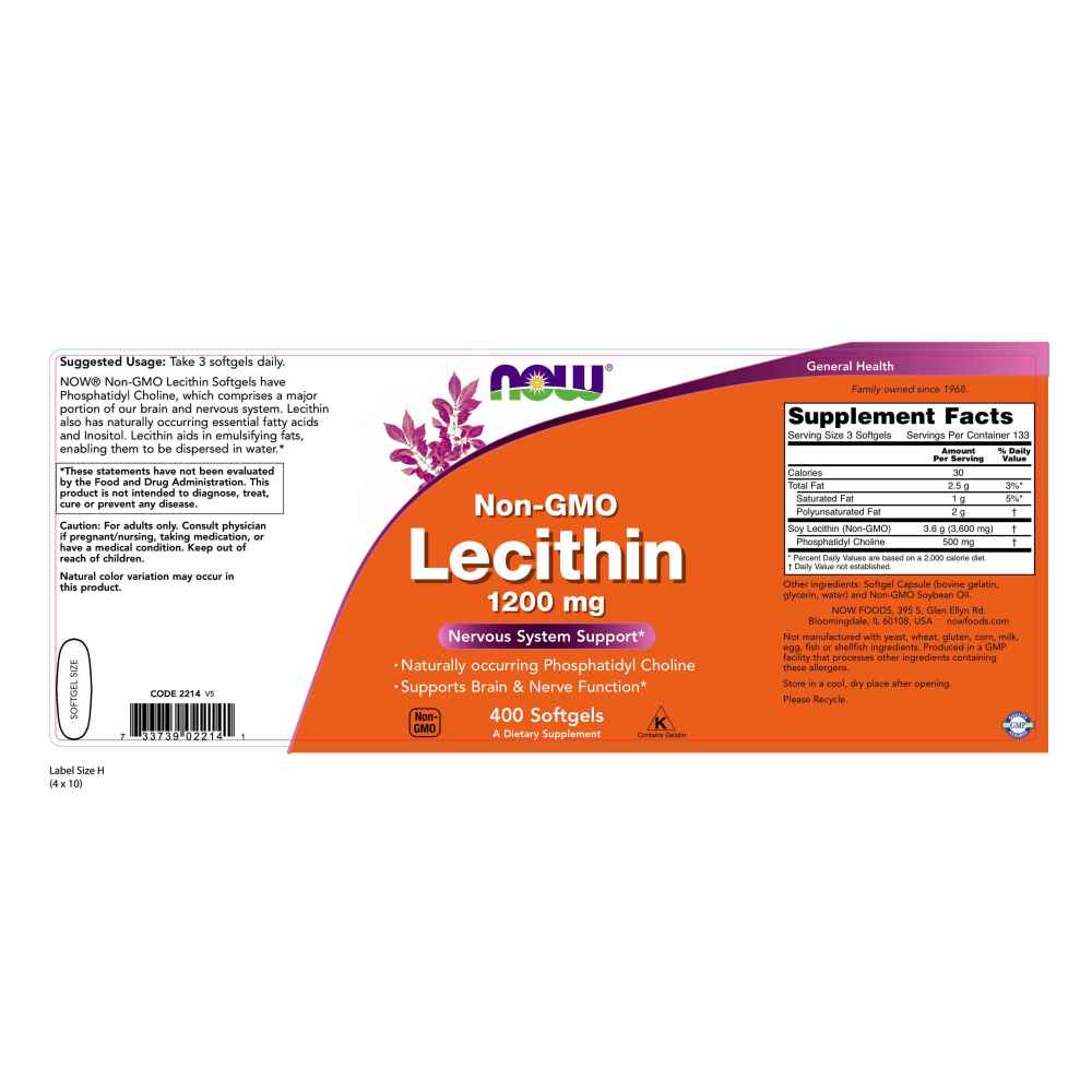  나우 Now, Lecithin 1200 mg, 400 소프트젤