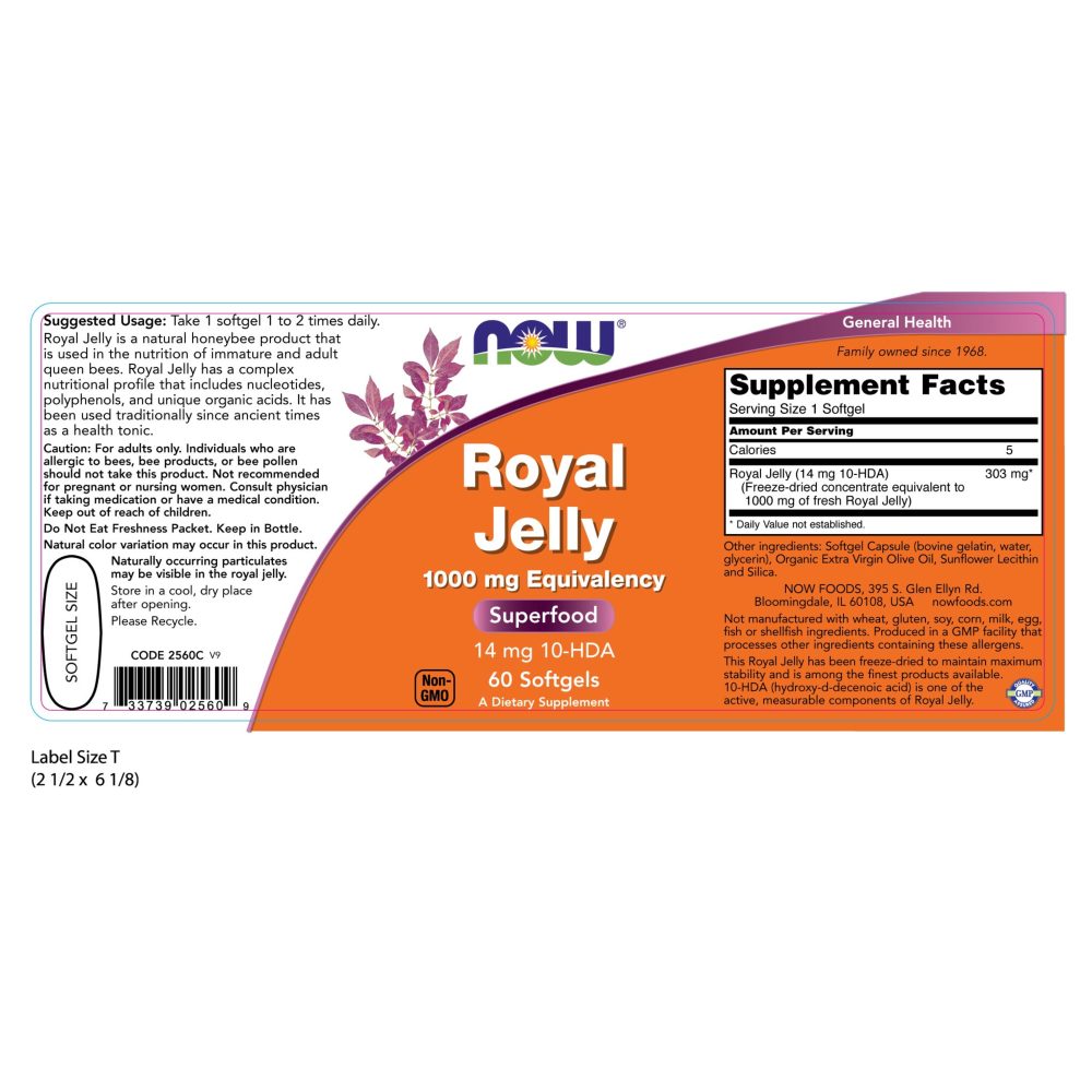  나우 Now, Royal Jelly 1000 mg, 60 소프트젤