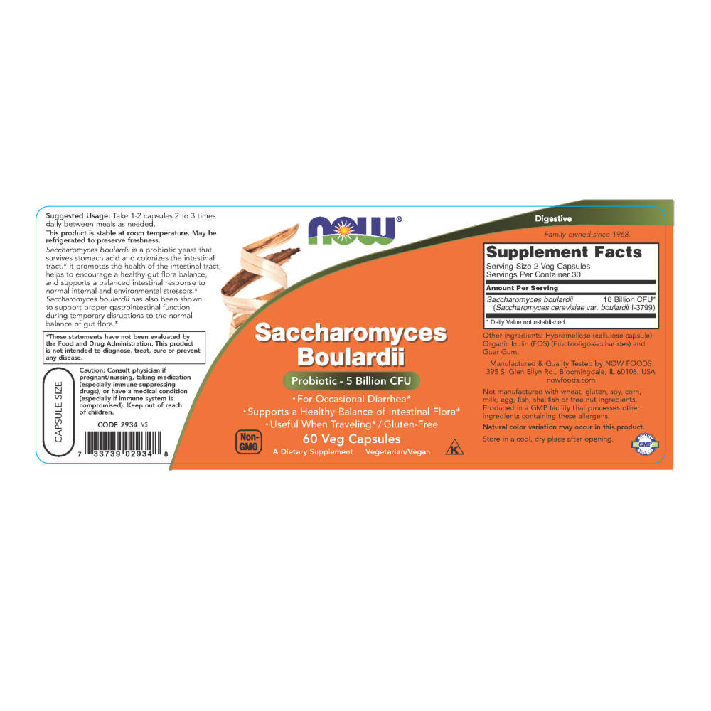  나우 Now, Saccharomyces Boulardii, Gastrointestinal Support, 60 식물성 캡슐