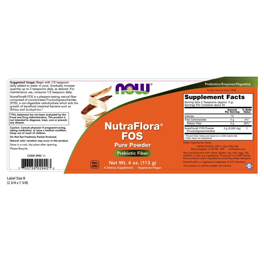  나우 Now, Nutra Flora FOS, 4 oz (113 g)