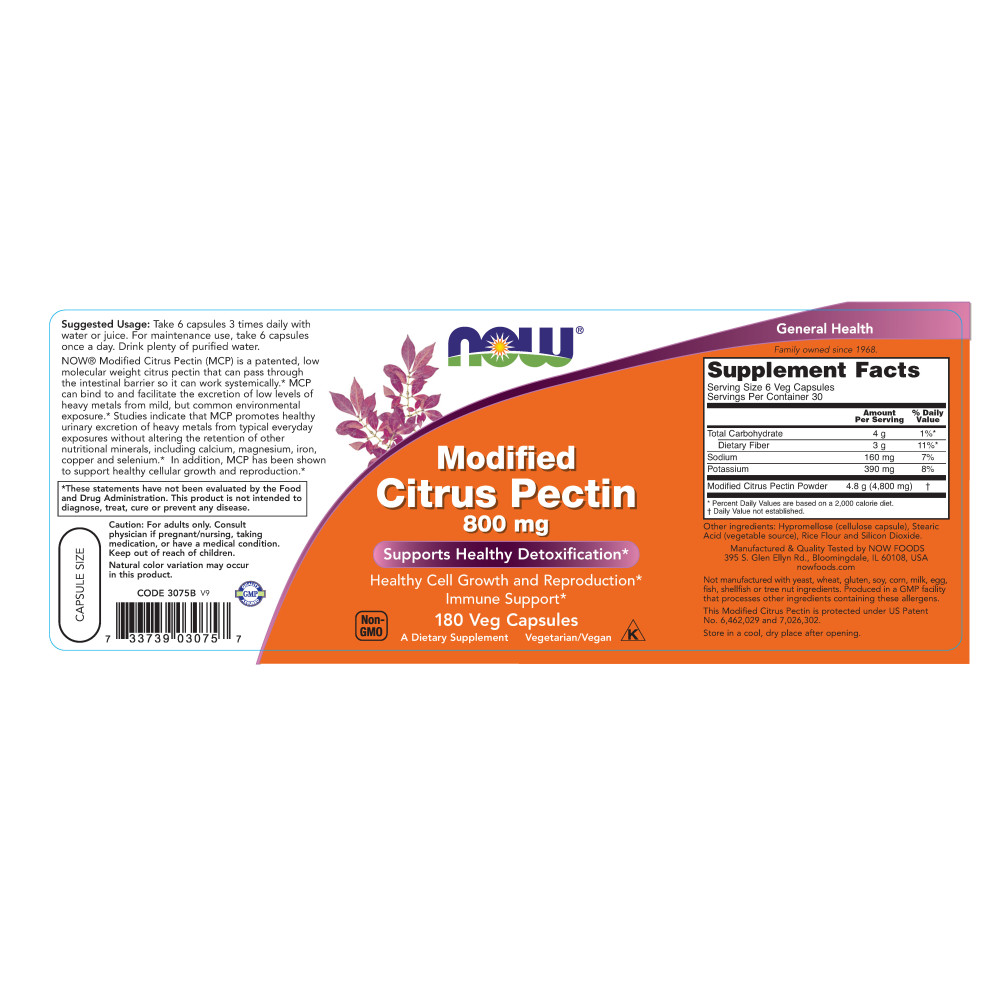  나우 Now, PectaSol, Modified Citrus Pectin, 800 mg, 180 식물성 캡슐