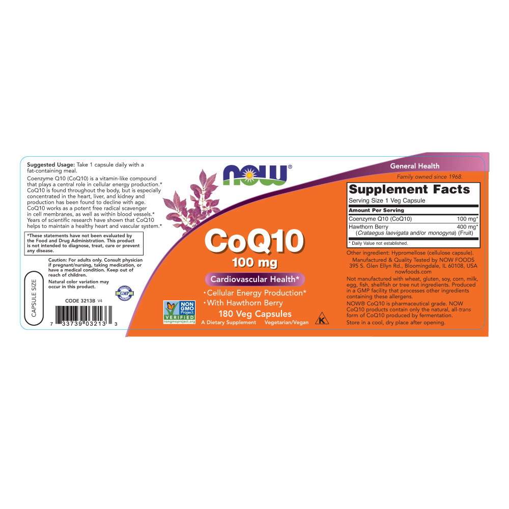  나우 Now, CoQ10 100 mg, 180 식물성 캡슐