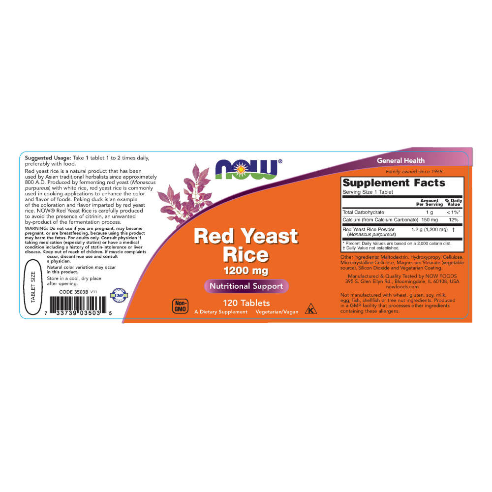  나우 Now, Red Yeast Rice. 1200 mg, 120 타블렛