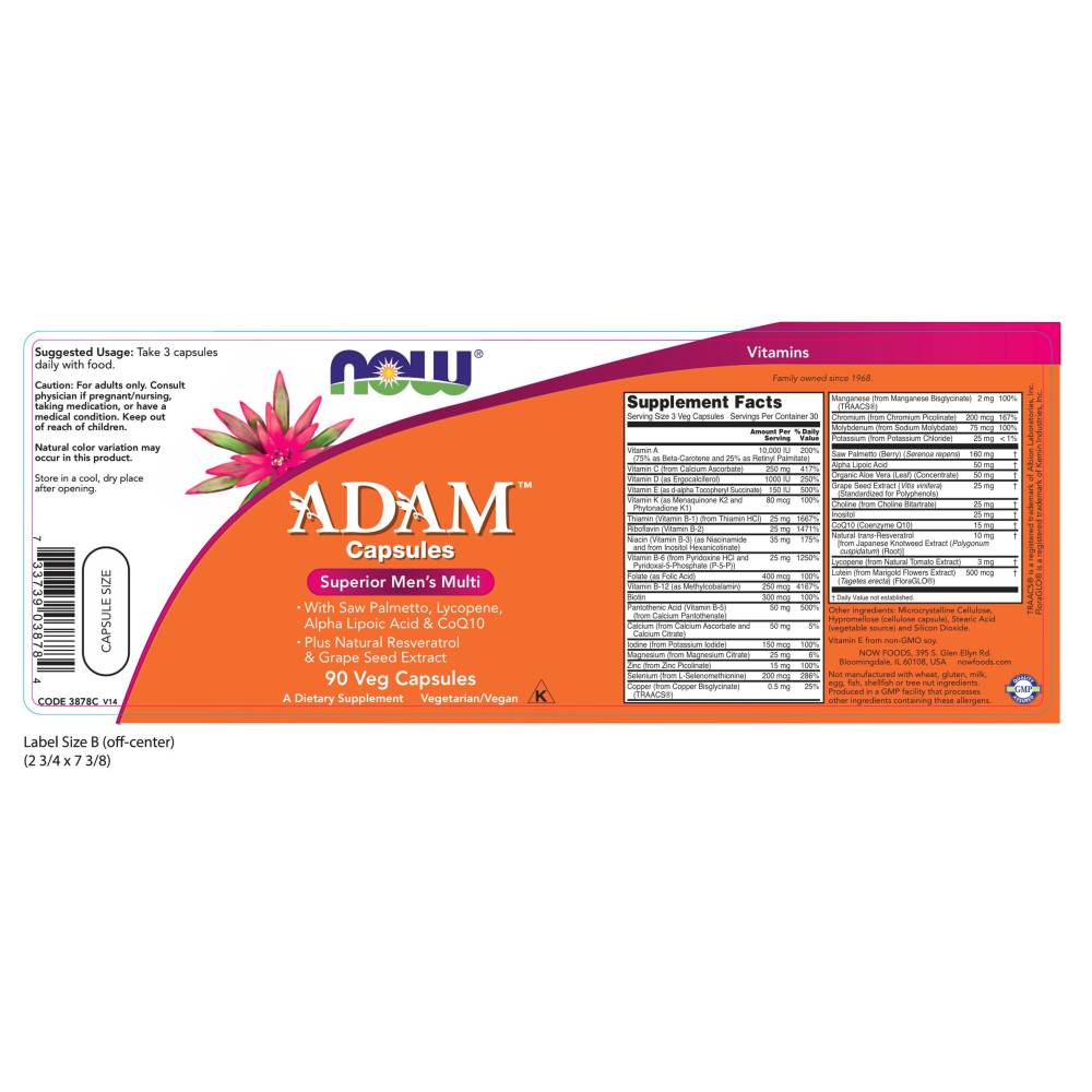 나우 Now, ADAM ™ Superior 남성 복합 비타민, 90 식물성 캡슐