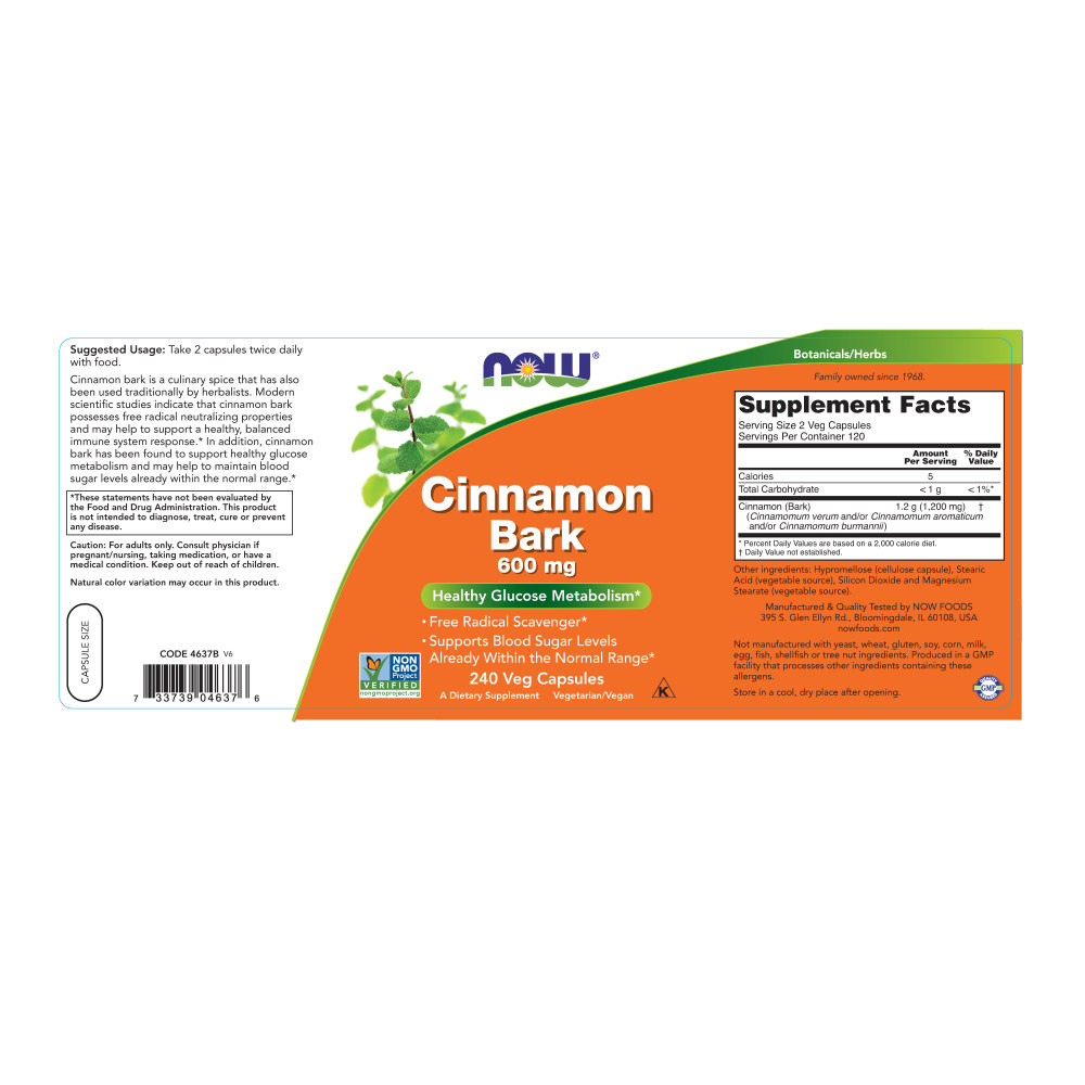  나우 Now, Cinnamon Bark 600 mg, 240 캡슐