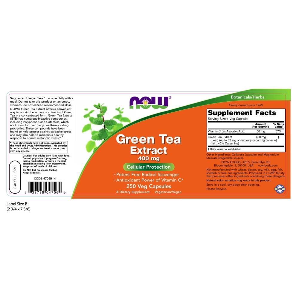  나우 Now, Green Tea Extract 400 mg Standardized Extract, 250 캡슐