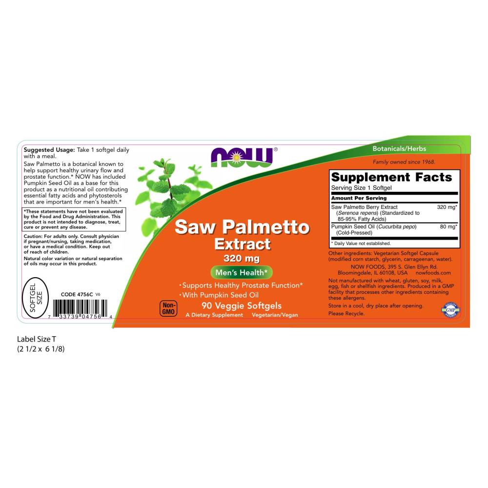  나우 Now, Saw Palmetto Extract 320 mg, 90 소프트젤