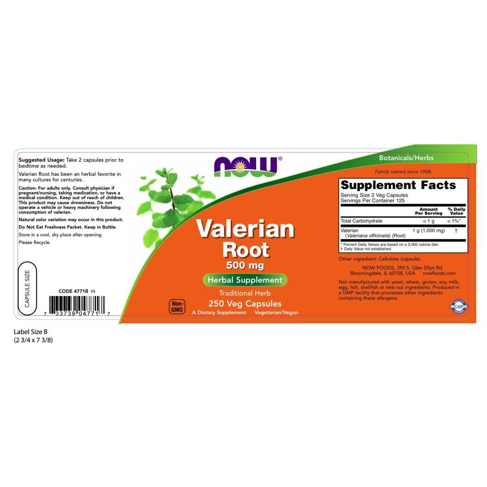  나우 Now, Valerian Root 500 mg, 250 캡슐