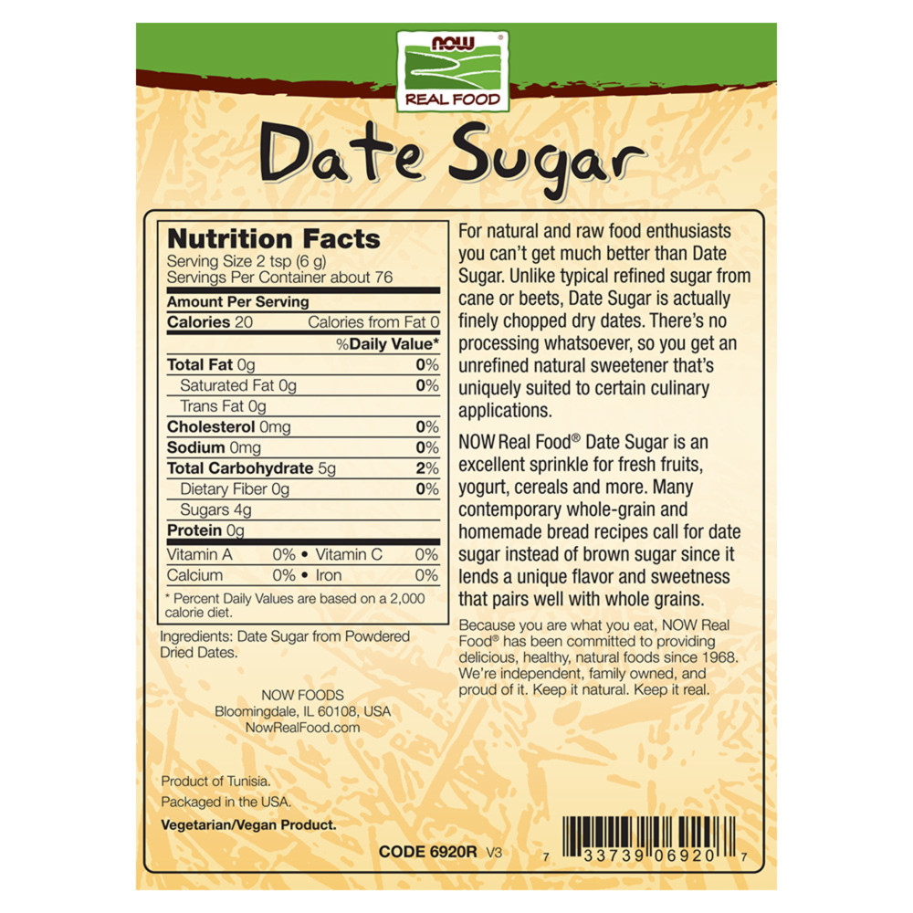  나우 Now, Date Sugar, 1 lb. (454 g)