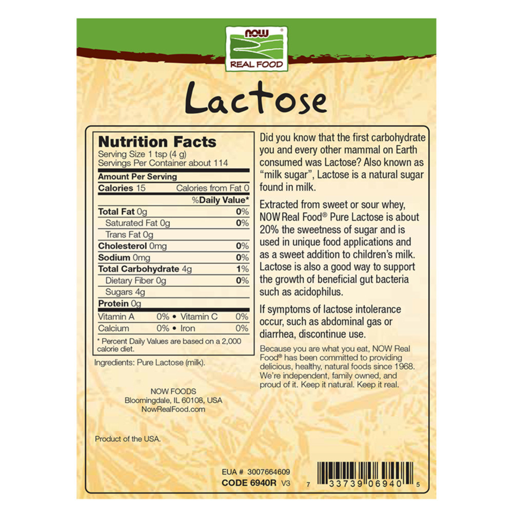  나우 Now, Lactose Milk Sugar Net Wt. 1 lb. (454 g)