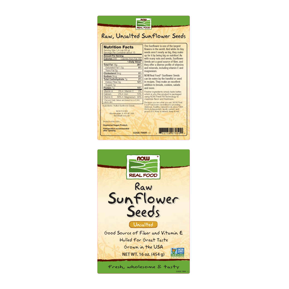  나우 Now, Sunflower Seeds, Raw, Hulled, 16 oz. (454 g)