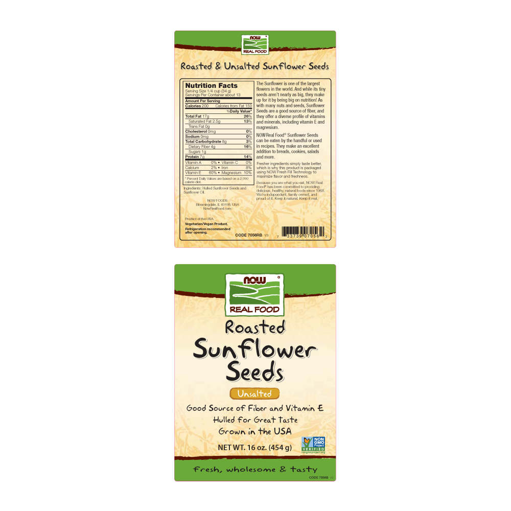  나우 Now, Sunflower Seeds, Roasted, No Salt, Hulled, 16 oz (454 g)