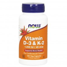 나우 Now, 비타민 D-3 & K-2, 1,000 IU / 45 mcg, 120 식물성 캡슐