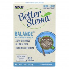  나우 Now, Stevia Balance with Inulin & 크롬 100 Packets, 3.9 oz (110 g)