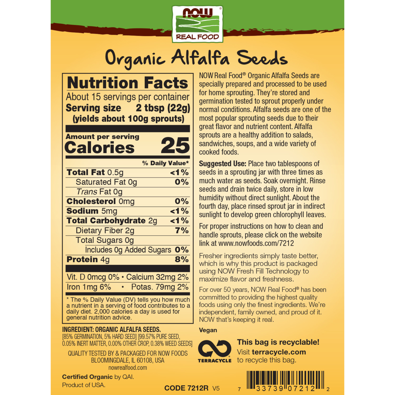 나우 Now, Alfalfa Seeds (자주개자리 씨), 12 oz (340 g)