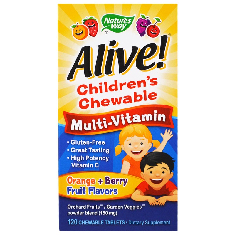 네이처스 웨이, 어린이용 씹어먹는 살아있는 멀티 비타민, 네츄럴 오렌지&베리 맛, 120 Chewable Tablets