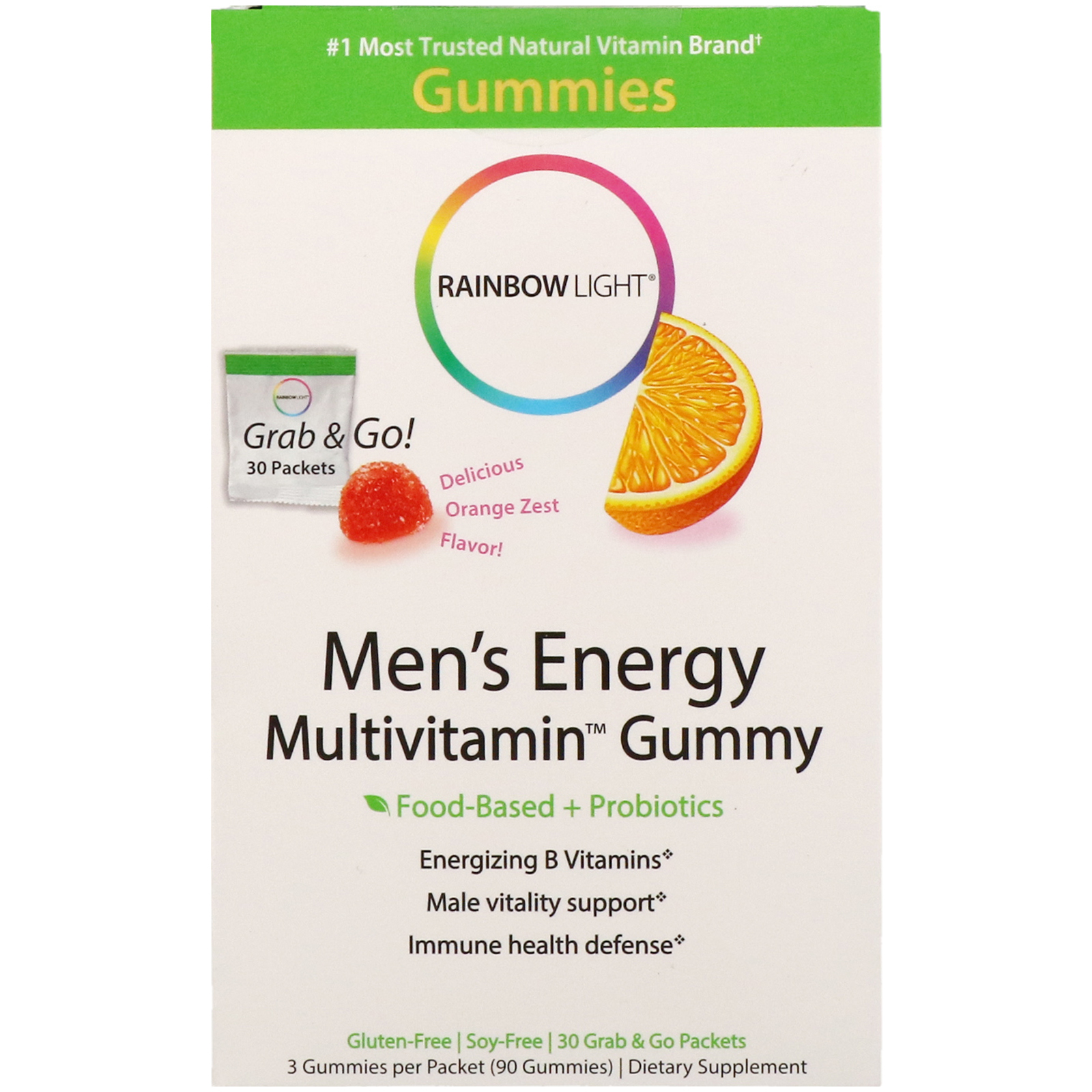 레인보우 라이트, Men\'s Energy 멀티비타민 Gummies, 30 pkt