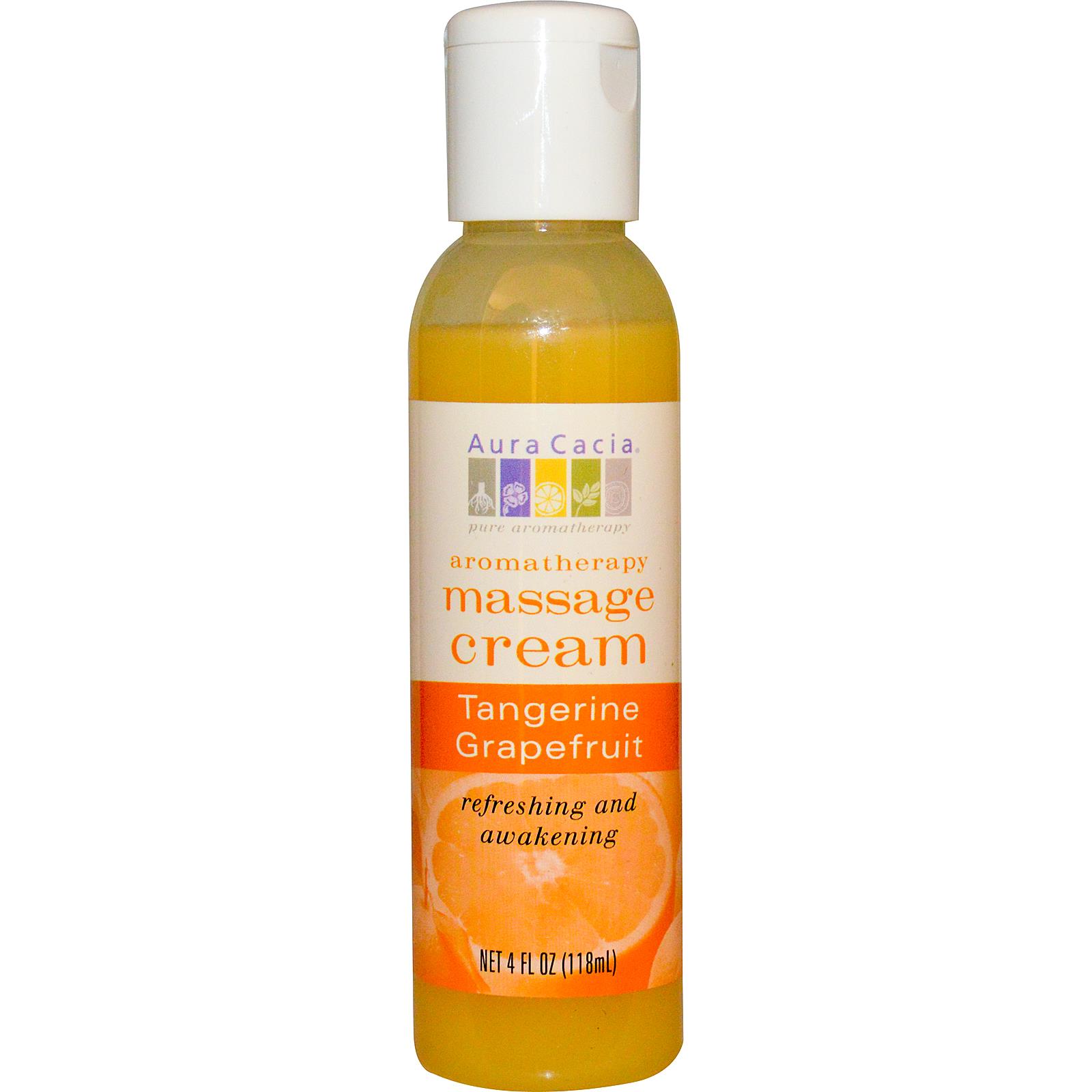 아우라카시아, 아로마테라피 마사지 크림 (Tangerine Grapefruit), 4 fl oz (118 ml)