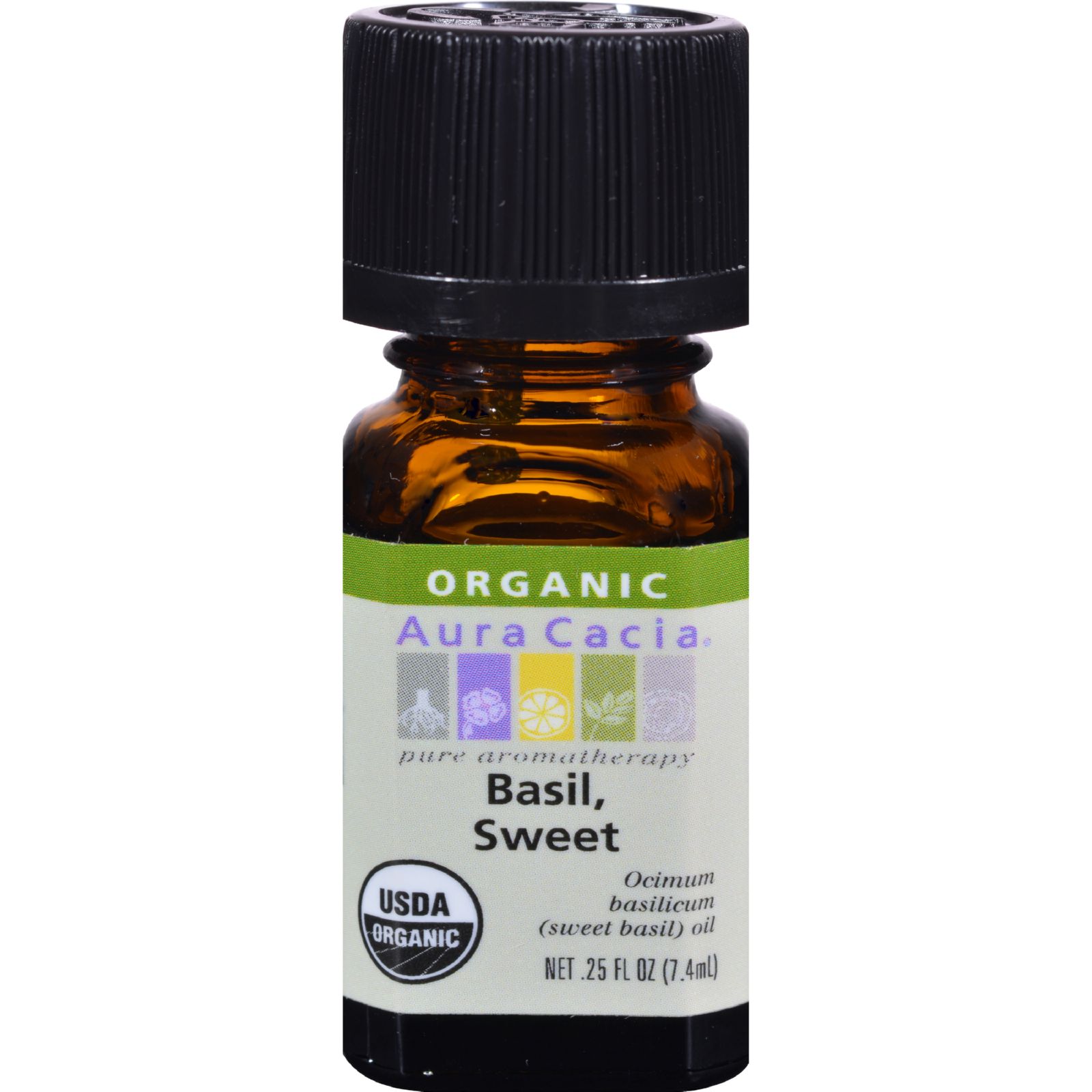 아우라카시아, 에센셜 오일 (Organic Basil, Sweet), .25 fl oz (7.4 ml)