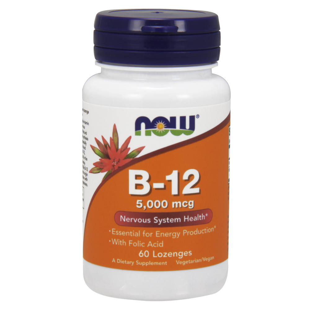  나우 Now, B-12 With 400 mcg Folic Acid 5000 mcg, 60 Lozenges