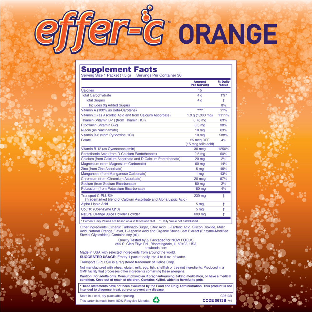  나우 Now, Effer-C™ Orange Packets, 30/Box