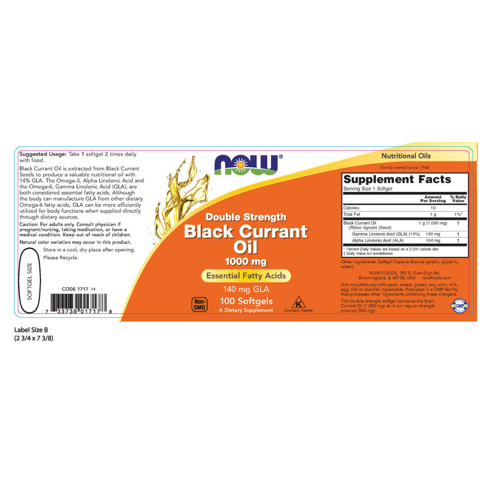  나우 Now, Black Currant Oil, 두배 강한, 1000 mg, 100 소프트젤