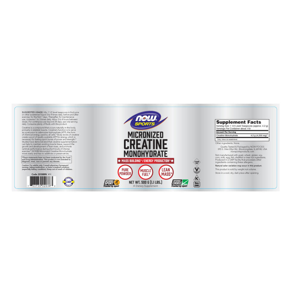  나우 Now, Micronized Creatine Monohydrate, 21.2 oz (600 g)