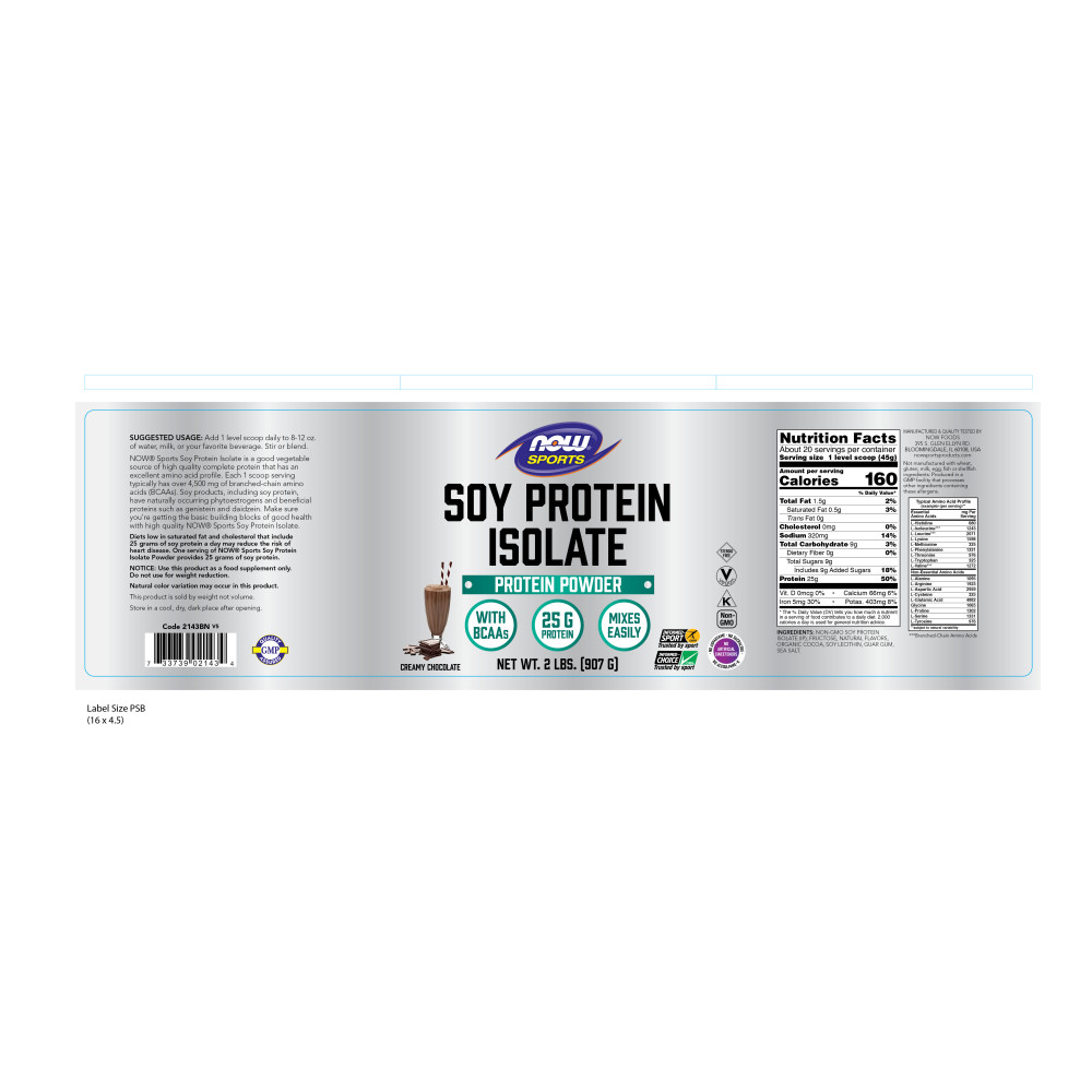  나우 Now, Soy Protein Isolate, Natural Chocolate, 2 lbs (907 g)