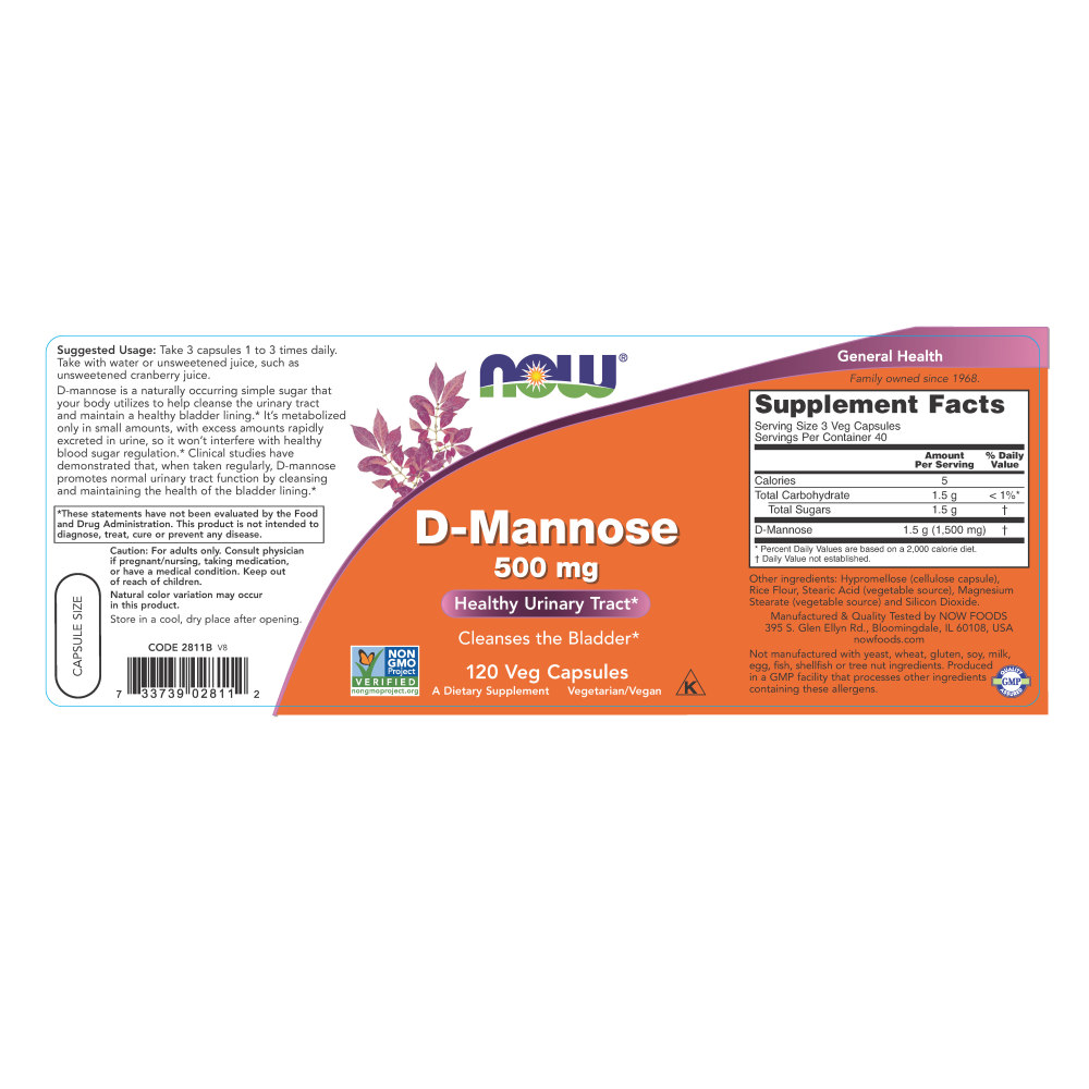  나우 Now, D-Mannose 500 mg, 120 캡슐