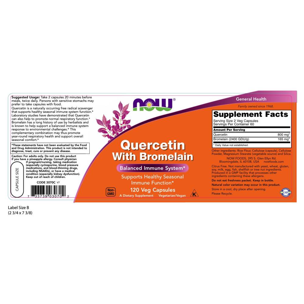  나우 Now, Quercetin with Bromelain, 120 식물성 캡슐