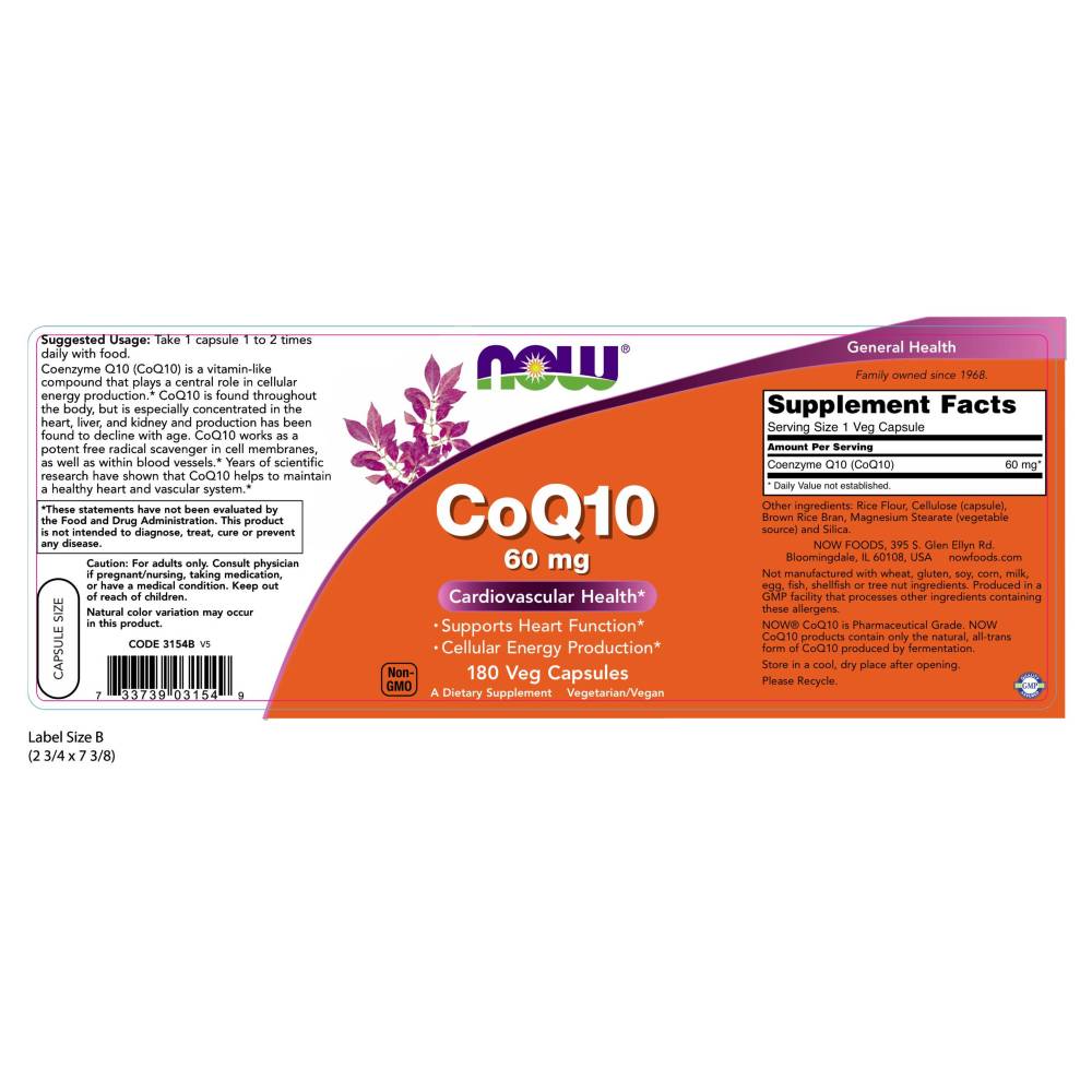  나우 Now, CoQ10 60 mg, 180 식물성 캡슐