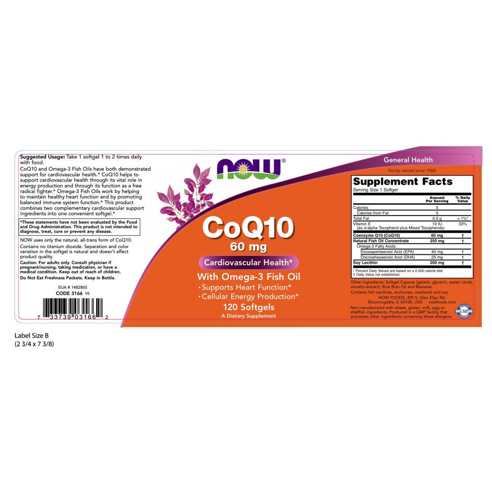  나우 Now, CoQ10 with 오메가-3 Fish Oil 60 mg, 120 소프트젤