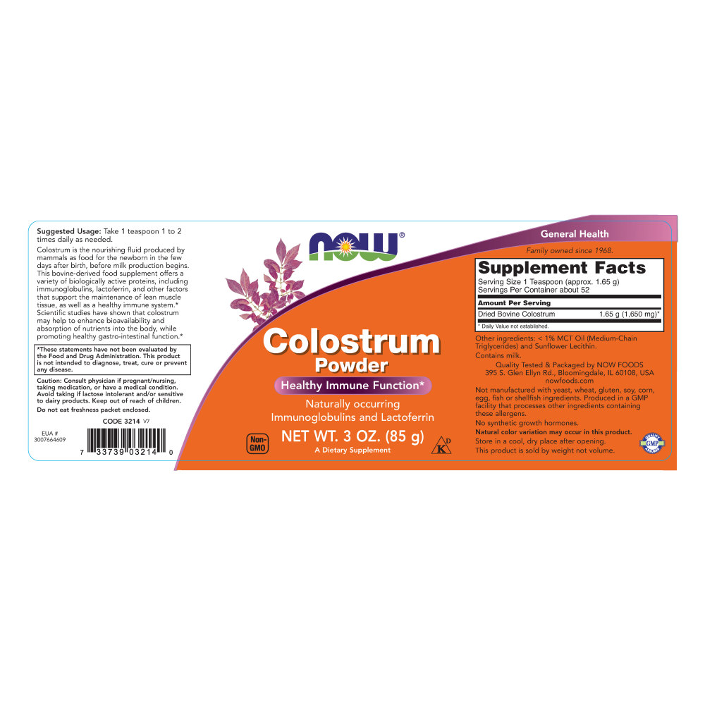  나우 Now, Colostrum 100% 순수 파우더, 3 oz (85 g)